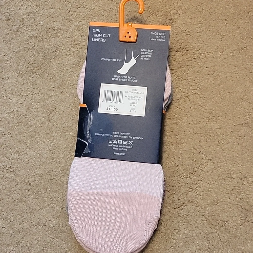 French Connection 5pk Socks Set New High Cut Liners Size 4 - 10.5 Burgundy